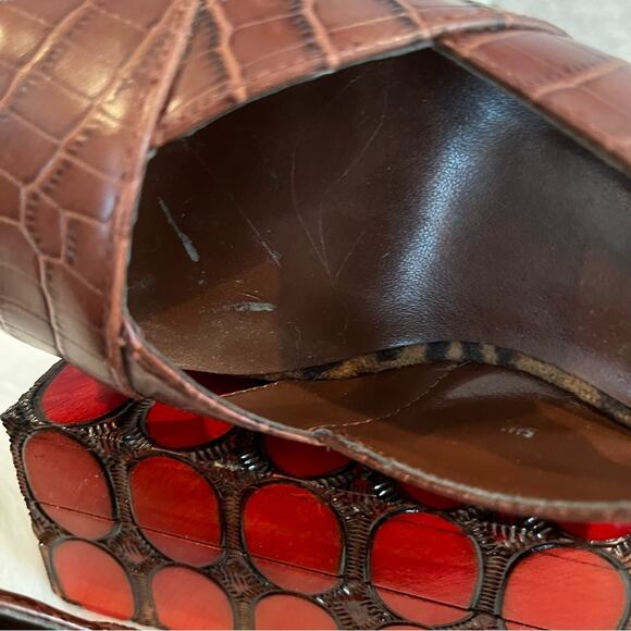 NEW RARE Spiegel Leather Platform Slingback Wedges Chocolate Leopard Sz 5.5 NWP - Picture 16 of 16